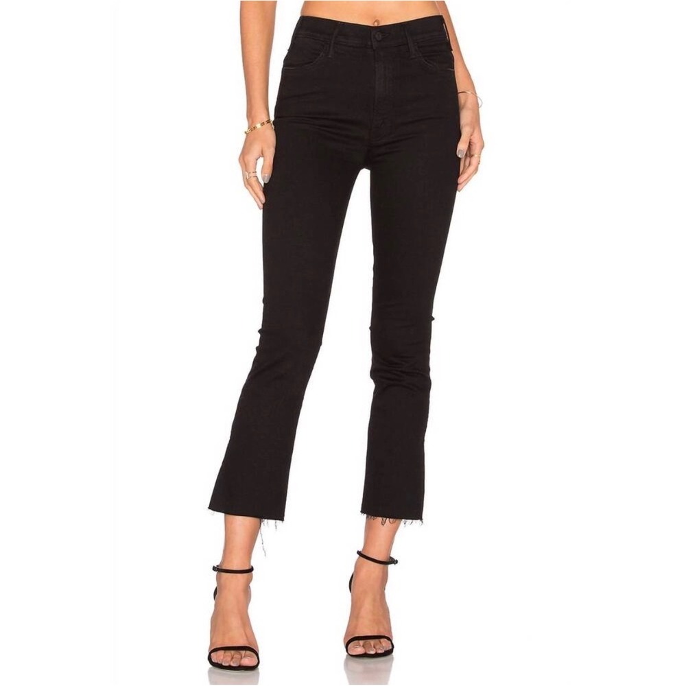 Mother The Hustler Ankle Fray Jeans‎ in Not Guilty Black High Rise Cropped - 25